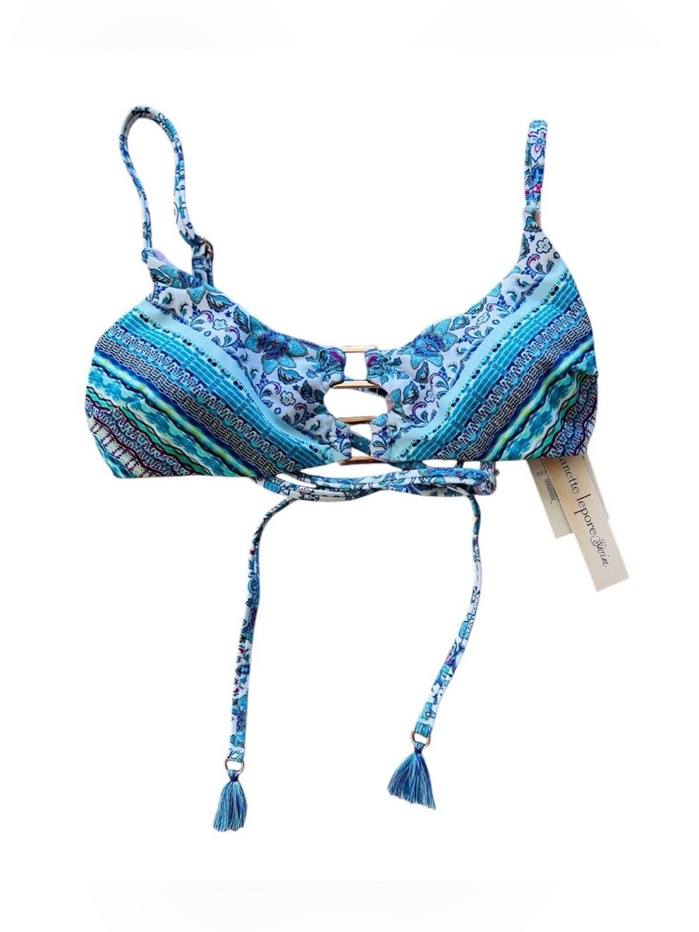 NANETTE LEPORE Iris Bralette 2 Pc Boho Bikini Swimsuit Sz 4 NWT High Waist Beach - Picture 3 of 8